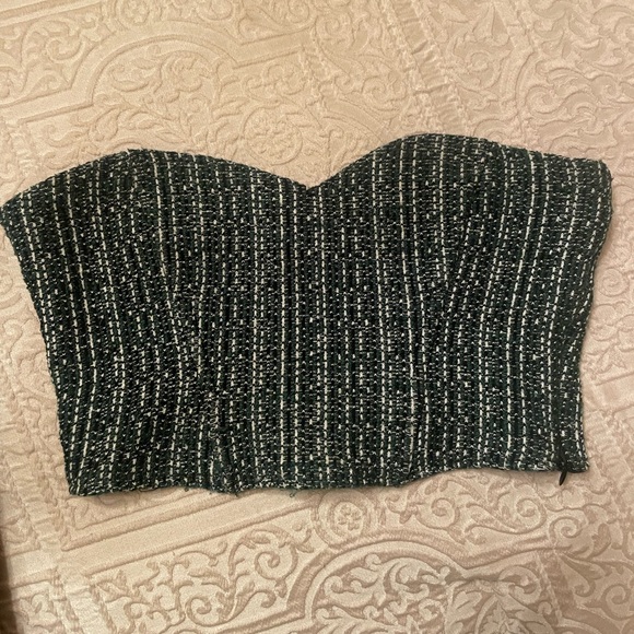 Zara Green Tweed Crop Top - Picture 1 of 3